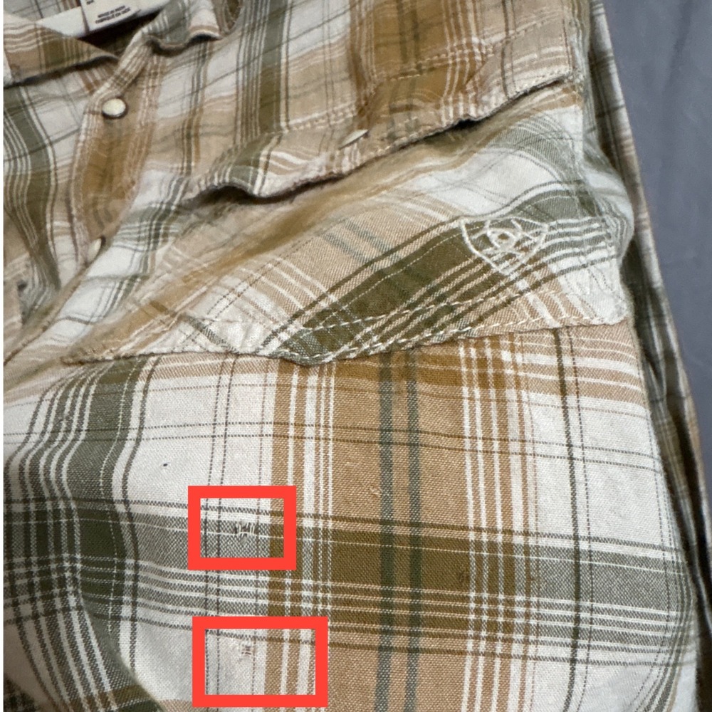 Ariat Retro Fitted Mens XL Tall Western Pearl Snap Plaid Shirt Brown Olive - Picture 2 of 10